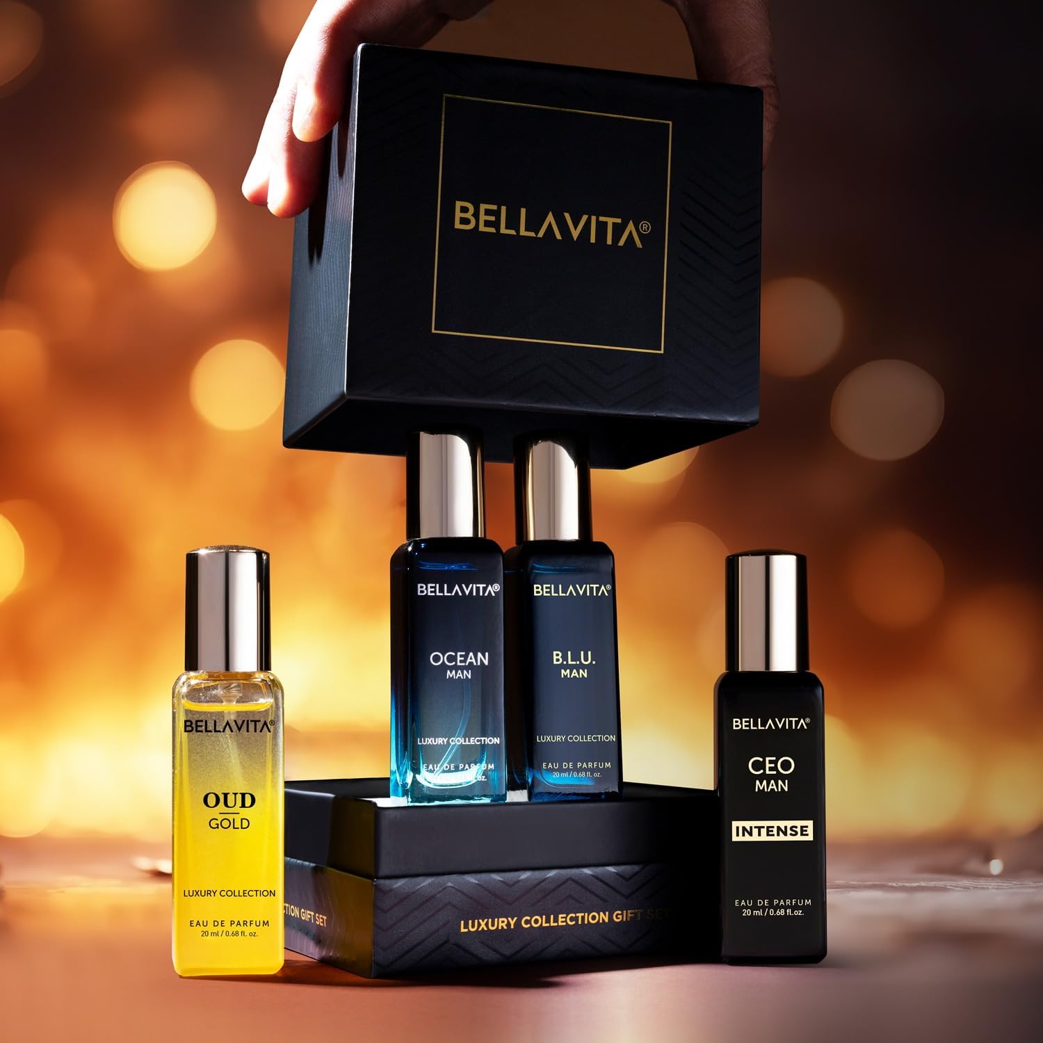 Bella Vita Luxury Collection Eau De Parfum Gift Set 4 x 20ml for Men with OUD GOLD, OCEAN, B.L.U & CEO Man Perfume|Long Lasting EDP Fragrance Scent