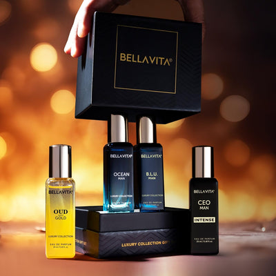 Bella Vita Luxury Collection Eau De Parfum Gift Set 4 x 20ml for Men with OUD GOLD, OCEAN, B.L.U & CEO Man Perfume|Long Lasting EDP Fragrance Scent